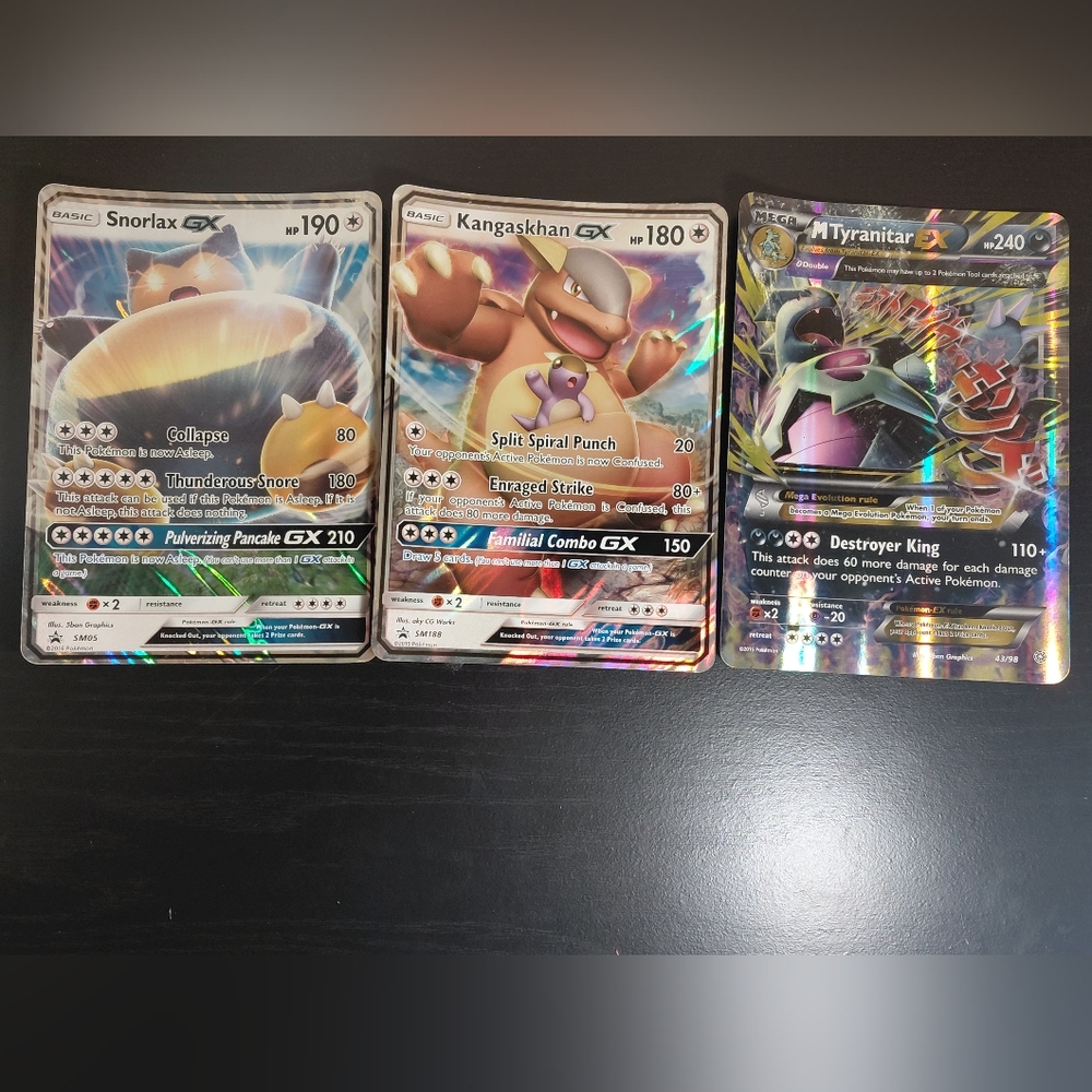 3 Jumbo Pokemon Cards In Less Than Fair Condition.